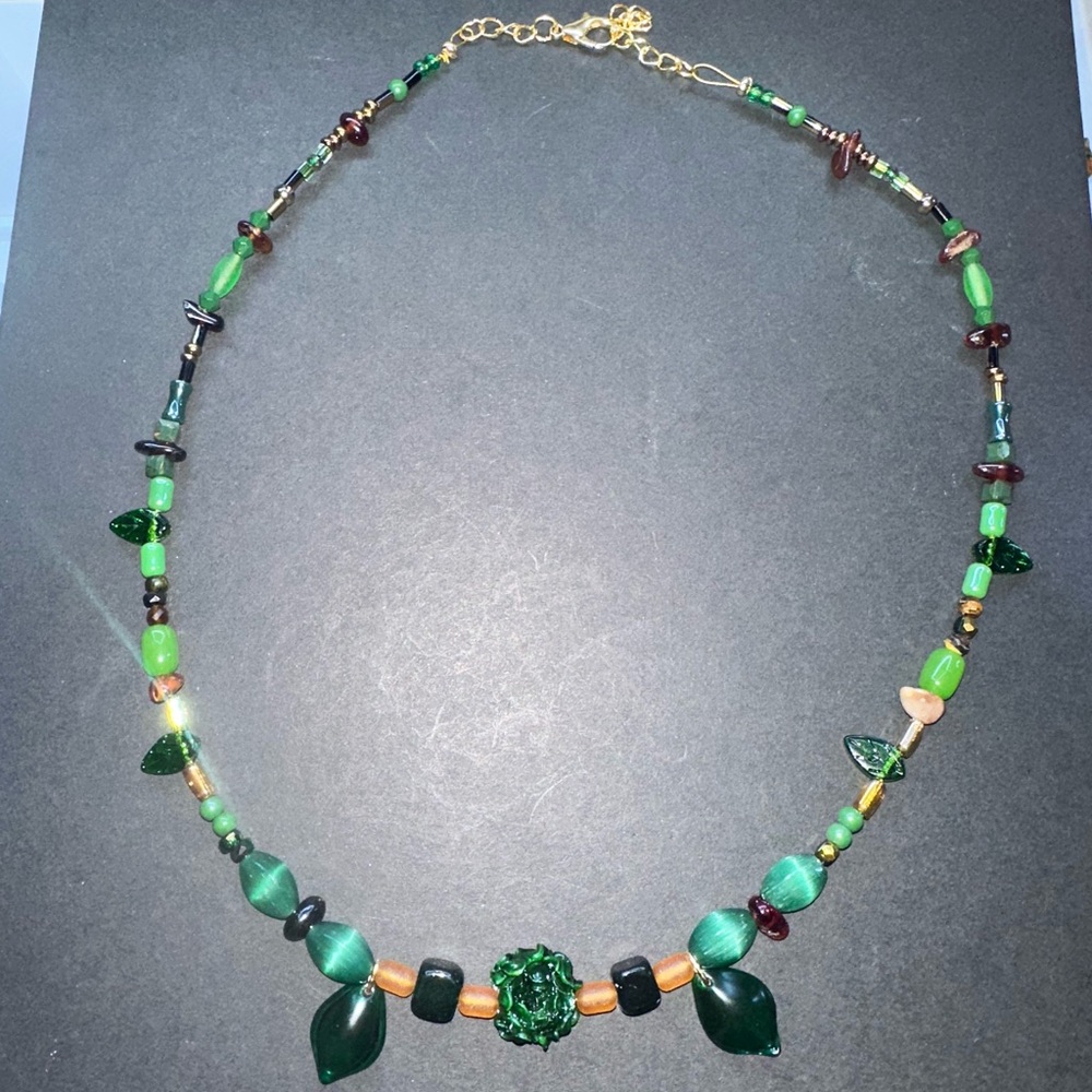 Hand Crafted Green and Gold Artisan Necklace